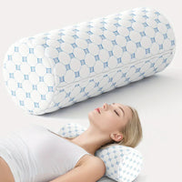 HKM-073363 Ergonomic Blue and White Memory Foam Neck Roll Pillow 46 x 10 cm