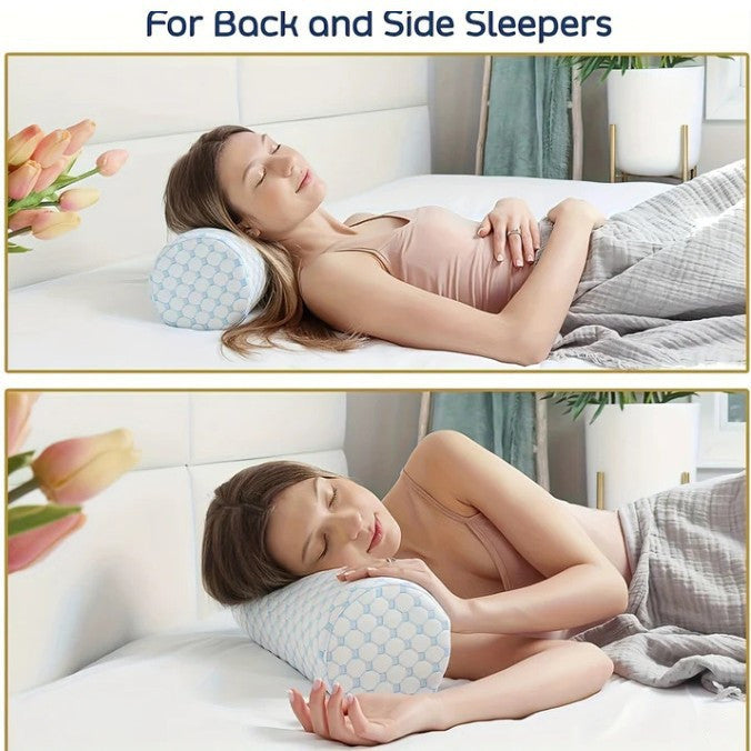 HKM-073363 Ergonomic Blue and White Memory Foam Neck Roll Pillow 46 x 10 cm
