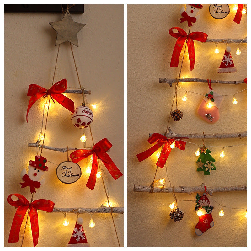 HKM-073363 Luminous Non-woven Christmas Tree Wall Decor for Doors and Windows in Green and Red