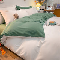 HKM-073555 Cotton Plaid Striped 4-Piece Bedding Set with Duvet Cover, Sheet, and Pillowcases