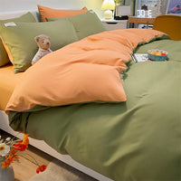 HKM-073555 Cotton Plaid Striped 4-Piece Bedding Set with Duvet Cover, Sheet, and Pillowcases