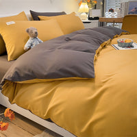 HKM-073555 Cotton Plaid Striped 4-Piece Bedding Set with Duvet Cover, Sheet, and Pillowcases