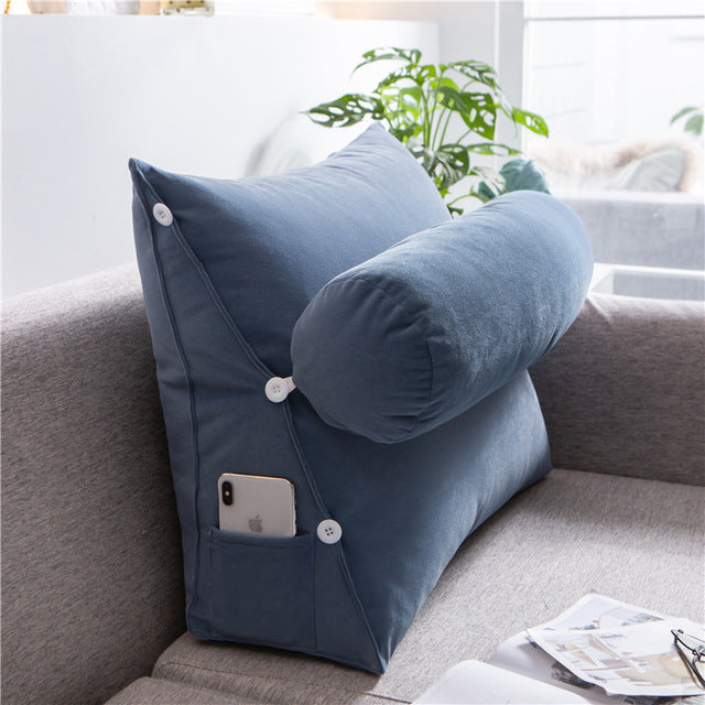 HKM-073619 Removable and Washable Triangle Cushion - Large Soft Silk and Satin Waist Support Pillow in Multiple Colors