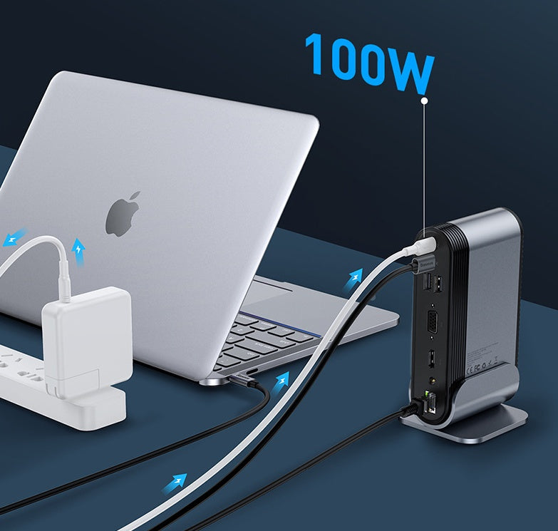 HKM-073747 16-in-1 Type-C Hub Docking Station with External Power Supply and 1000Mbps Transmission Rate