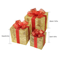 HKM-074003 Three-Piece Set of Christmas Wrought Iron Gift Box Decorations with Battery-Operated LED Lights