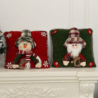 HKM-074195 Decorative Square Throw Pillowcase with Old Man, Snowman, and Elk Patterns, 41x41cm
