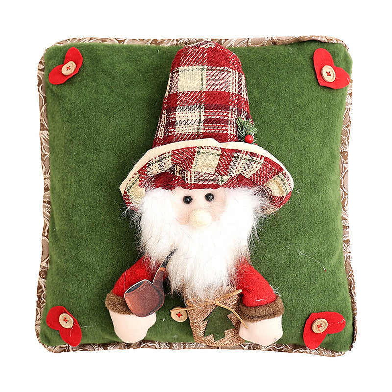 HKM-074195 Decorative Square Throw Pillowcase with Old Man, Snowman, and Elk Patterns, 41x41cm
