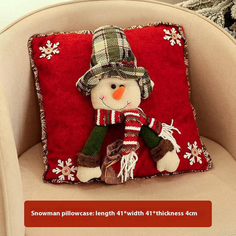 HKM-074195 Decorative Square Throw Pillowcase with Old Man, Snowman, and Elk Patterns, 41x41cm