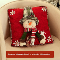 HKM-074195 Decorative Square Throw Pillowcase with Old Man, Snowman, and Elk Patterns, 41x41cm