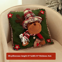 HKM-074195 Decorative Square Throw Pillowcase with Old Man, Snowman, and Elk Patterns, 41x41cm