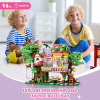 HKM-074195 Educational Building Block Set with 840 Pieces - Tree House, Animals, and Landscape Theme for Ages 5 & Up