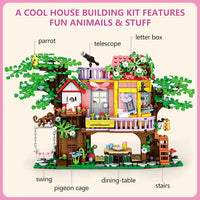 HKM-074195 Educational Building Block Set with 840 Pieces - Tree House, Animals, and Landscape Theme for Ages 5 & Up