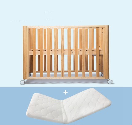 KTX-074195 Movable Beech Solid Wood Multi-Functional Crib with Mattress and Accessories