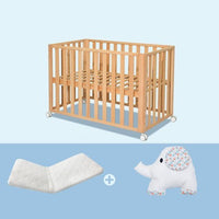 HKM-074195 Movable Beech Solid Wood Multi-Functional Crib with Mattress and Accessories