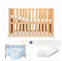 HKM-074195 Movable Beech Solid Wood Multi-Functional Crib with Mattress and Accessories