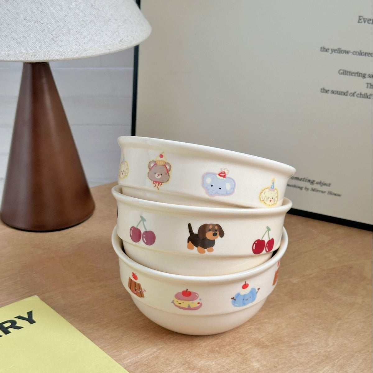 HKM-074259 Cute Ceramic Cherry Sausage Dog Bowl – Adorable Tableware for Kids