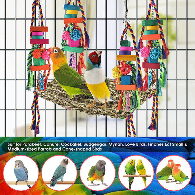 HKM-074323 Bird Cage Climbing Net Hammock for Medium and Large Parrots and Birds - Grass Material
