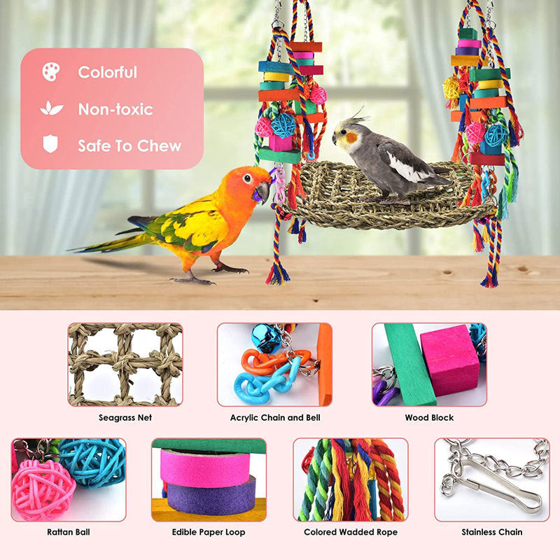 HKM-074323 Bird Cage Climbing Net Hammock for Medium and Large Parrots and Birds - Grass Material