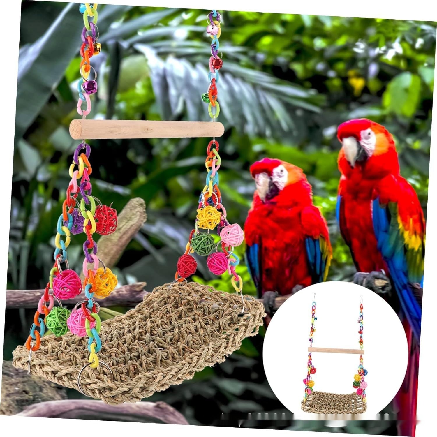 HKM-074323 Bird Cage Climbing Net Hammock for Medium and Large Parrots and Birds - Grass Material