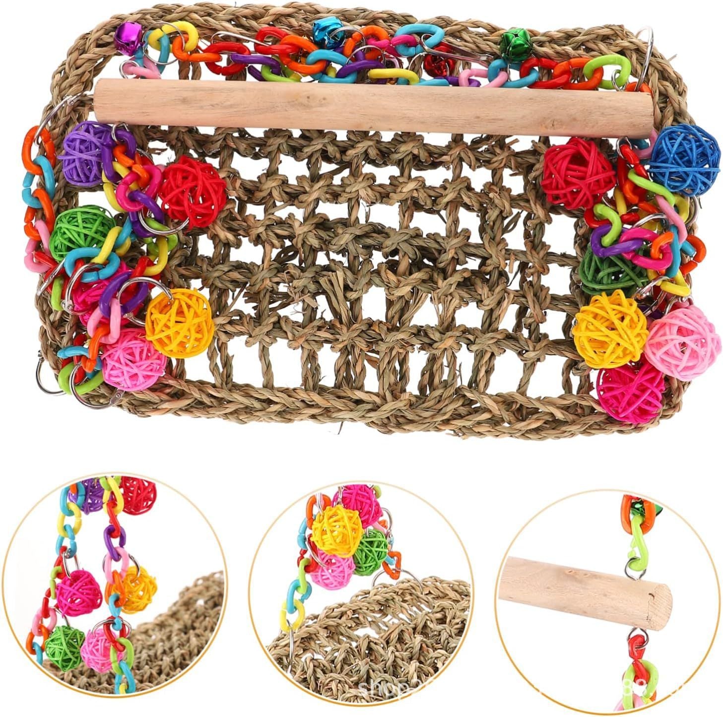 HKM-074323 Bird Cage Climbing Net Hammock for Medium and Large Parrots and Birds - Grass Material