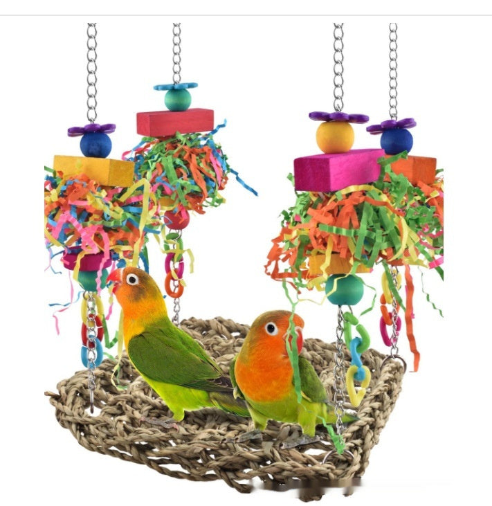 HKM-074323 Bird Cage Climbing Net Hammock for Medium and Large Parrots and Birds - Grass Material