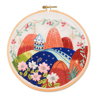 HKM-074387 DIY Pastoral Style Landscape Su Embroidery Fabric Bag Kit - Linen Material, Ideal for Home Decoration