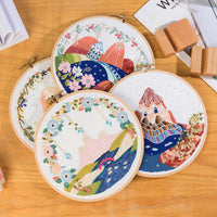 HKM-074387 DIY Pastoral Style Landscape Su Embroidery Fabric Bag Kit - Linen Material, Ideal for Home Decoration
