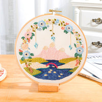 HKM-074387 DIY Pastoral Style Landscape Su Embroidery Fabric Bag Kit - Linen Material, Ideal for Home Decoration