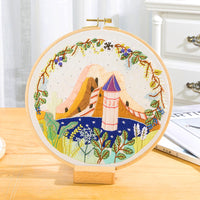 HKM-074387 DIY Pastoral Style Landscape Su Embroidery Fabric Bag Kit - Linen Material, Ideal for Home Decoration