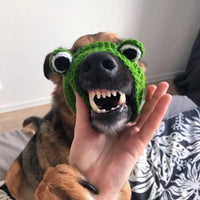 HKM-074387 Knitted Wool Frog Pet Hat, Cartoon Headdress for Dogs and Cats, Sizes S and M