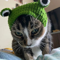 HKM-074387 Knitted Wool Frog Pet Hat, Cartoon Headdress for Dogs and Cats, Sizes S and M