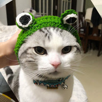 HKM-074387 Knitted Wool Frog Pet Hat, Cartoon Headdress for Dogs and Cats, Sizes S and M