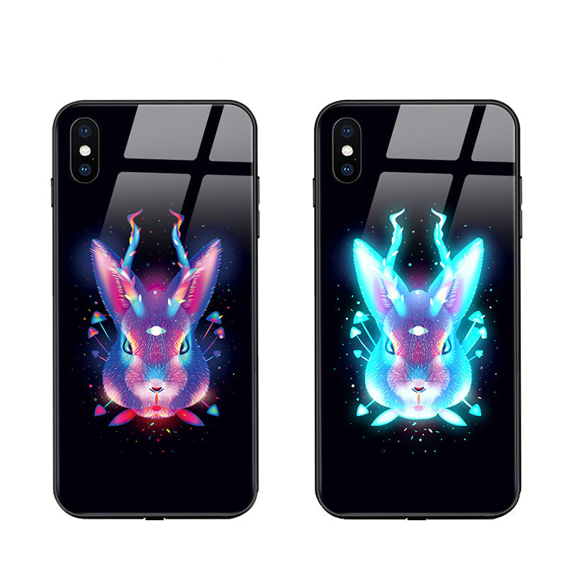 HKM-074643 Cartoon Animal Tempered Glass Phone Case Compatible with iPhone Models