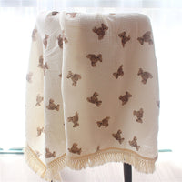 HKM-074707 Cotton Bear Tassel Stroller Blanket for All Seasons - Soft and Cozy Cover
