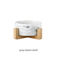 HKM-074899 Ceramic Dog and Cat Bowl Set with Wooden Stand - Marble Pattern Options