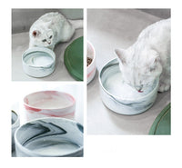 HKM-074899 Ceramic Dog and Cat Bowl Set with Wooden Stand - Marble Pattern Options