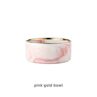 HKM-074899 Ceramic Dog and Cat Bowl Set with Wooden Stand - Marble Pattern Options