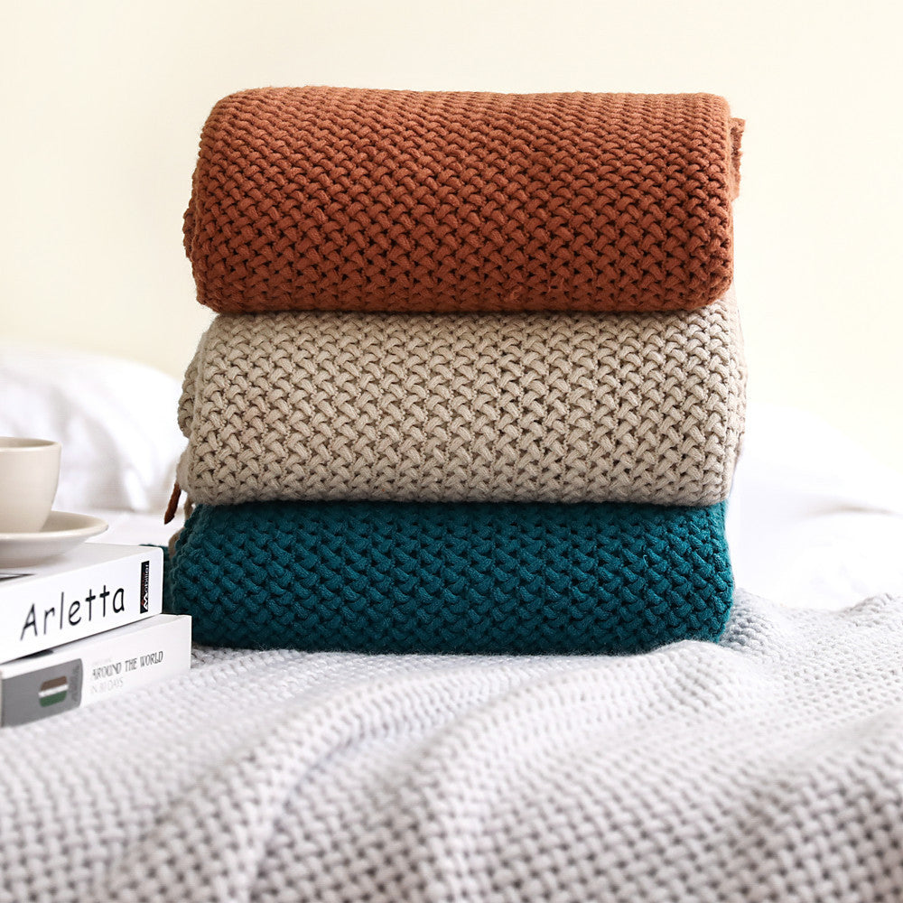 HKM-074963 Cozy All-Season Knitting Blanket in Various Colors, Soft Acrylic Material, 127x176CM & 130x240CM Sizes
