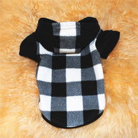 HKM-074963 Hooded Fleece Dog Sweater in Black and White Grid Pattern – Sizes XS to XL