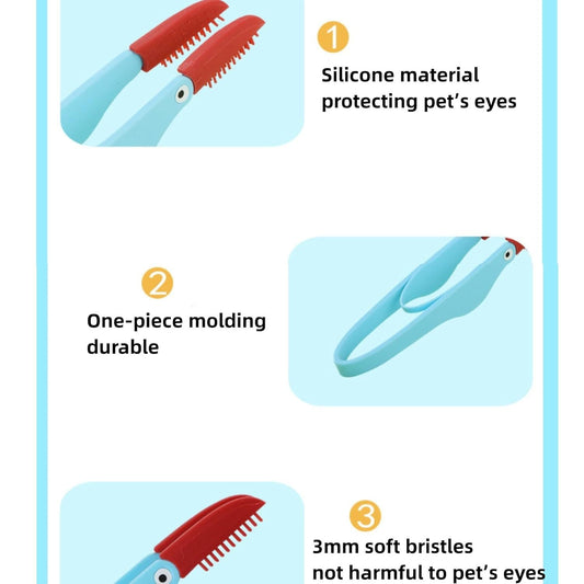 HKM-075219 Soft Silicone Pet Tear Stain Remover Brush for Dogs and Cats - Ergonomic Grooming Tool for Eye Area Care