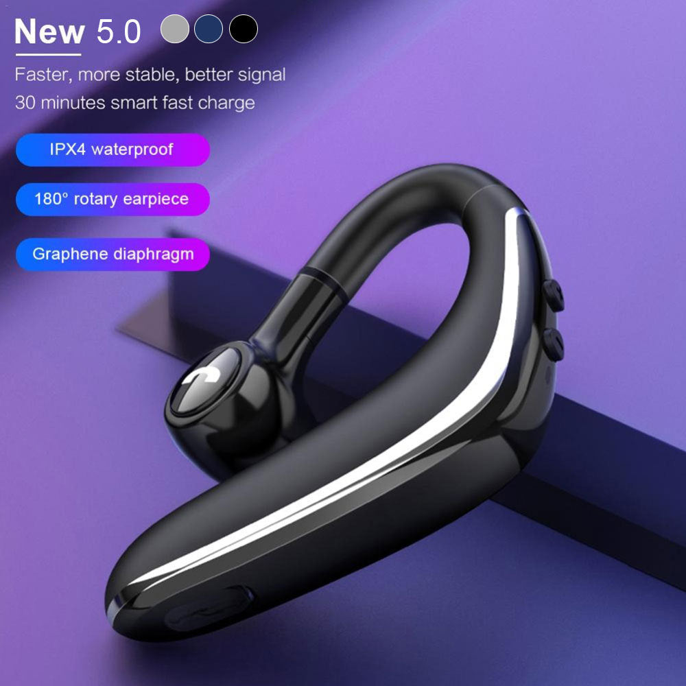 HKM-075283 Wireless Bluetooth Headset with Voice Control and Battery Display - Stereo Sound, Multi-Point Connection, Hanging Ear Design, 10m Range
