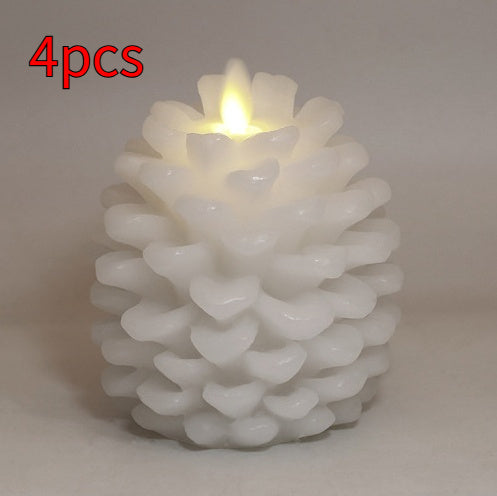 HKM-075347 Real Wax Pinecone Candle - Christmas Decoration for Living Room and Bedroom, Brown and White Variants