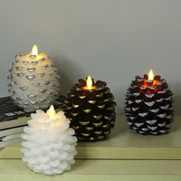 HKM-075347 Real Wax Pinecone Candle - Christmas Decoration for Living Room and Bedroom, Brown and White Variants