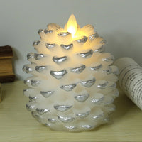 HKM-075347 Real Wax Pinecone Candle - Christmas Decoration for Living Room and Bedroom, Brown and White Variants