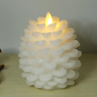 HKM-075347 Real Wax Pinecone Candle - Christmas Decoration for Living Room and Bedroom, Brown and White Variants
