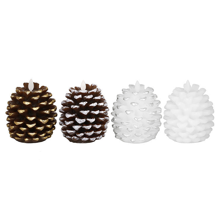 HKM-075347 Real Wax Pinecone Candle - Christmas Decoration for Living Room and Bedroom, Brown and White Variants