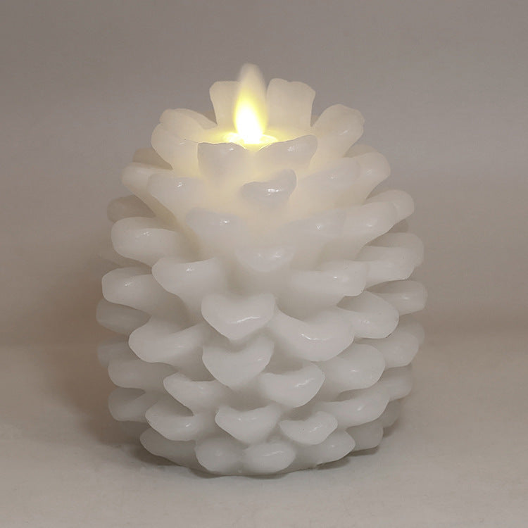 HKM-075347 Real Wax Pinecone Candle - Christmas Decoration for Living Room and Bedroom, Brown and White Variants