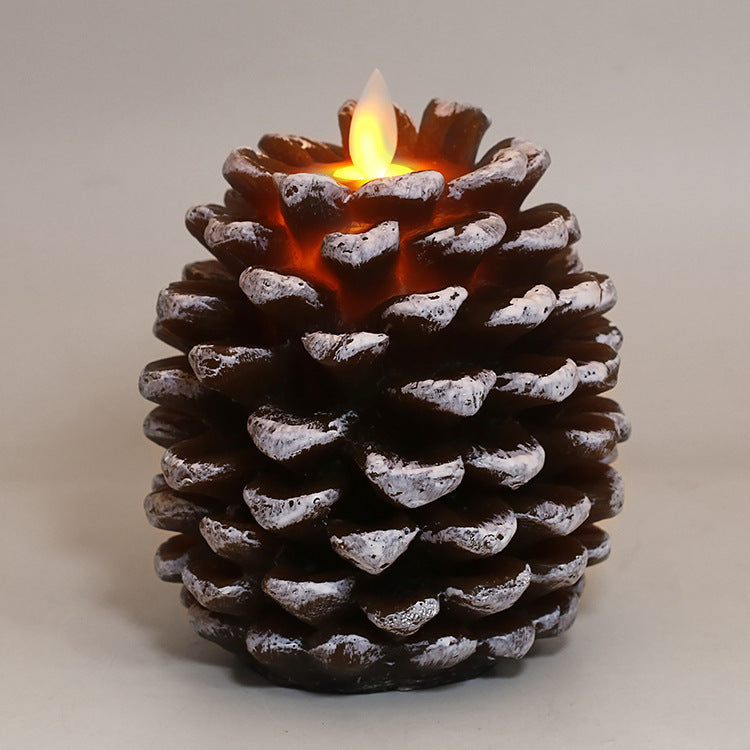 HKM-075347 Real Wax Pinecone Candle - Christmas Decoration for Living Room and Bedroom, Brown and White Variants