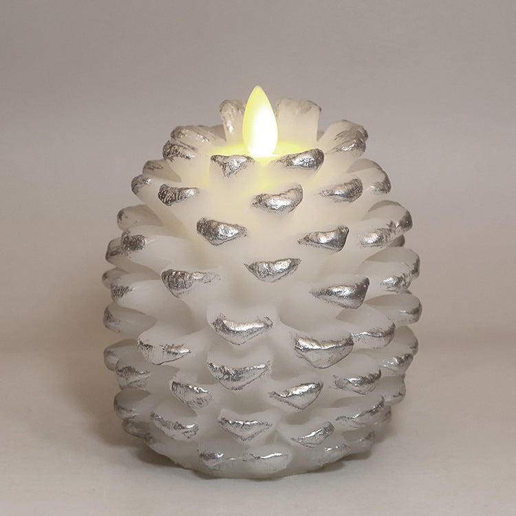 HKM-075347 Real Wax Pinecone Candle - Christmas Decoration for Living Room and Bedroom, Brown and White Variants