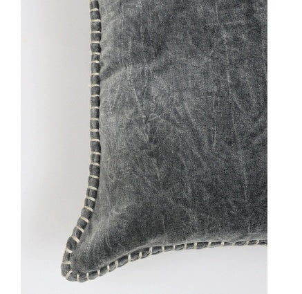 HKM-075347 Stonewashed Cotton Velvet Throw Pillow with Hand-Stitched Edges, 19x19 Inch, Eco-Friendly, Vibrant Color Options